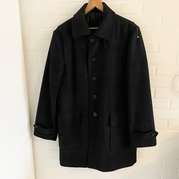 Vintage Bosco Men’s dress coat Pea coat Pockets Black Charcoal Wool blend Sz 42 - Picture 3 of 13